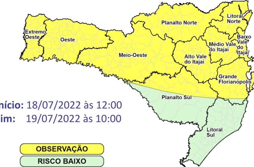  DEFESA CIVIL: Alerta para temporais em SC