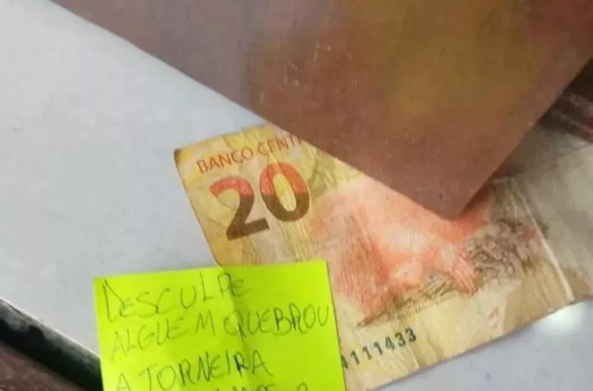  Bilhete anônimo é deixado com dinheiro para conserto de torneira quebrada em empresa ‘Desligamos o registro’