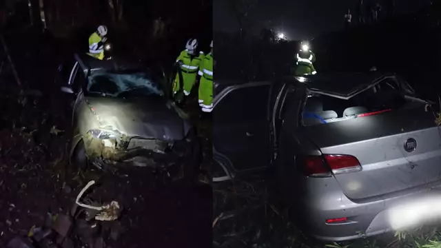  Carro cai em ribanceira de 6 metros e homem fica ferido