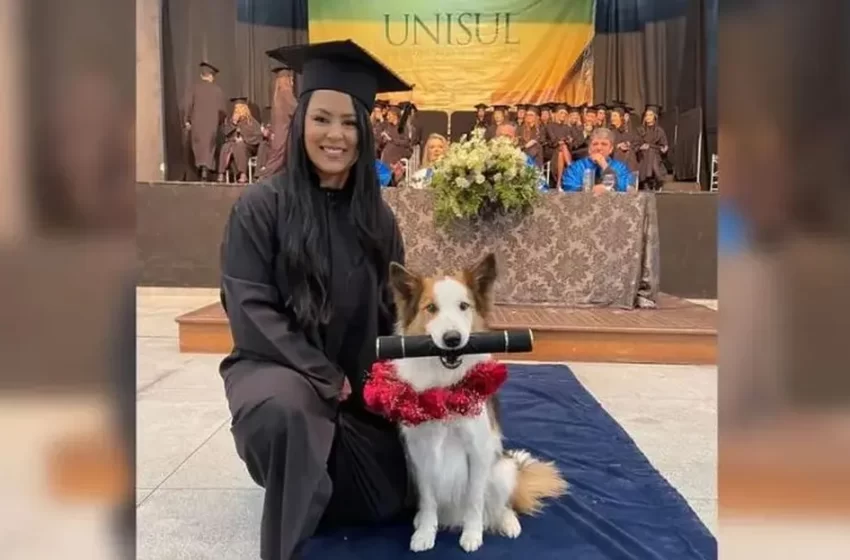  Cachorro em formatura de veterinária pega canudo e rouba a cena