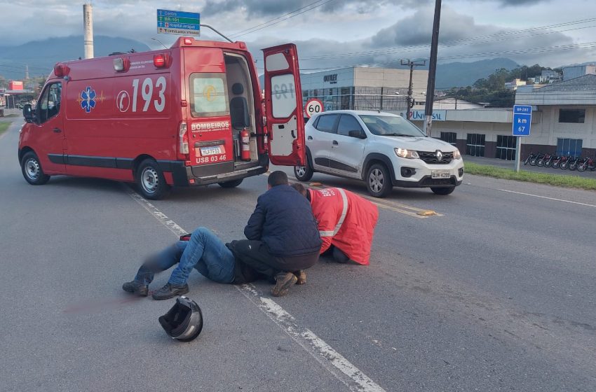  Motociclista sofre fratura exposta em acidente na BR-280