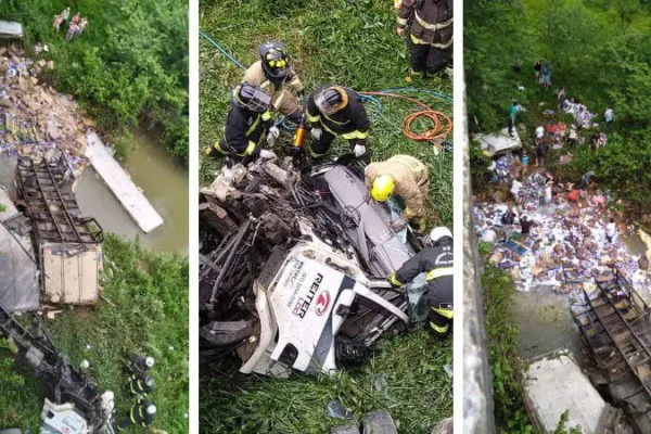  TRAGÉDIA: Caminhoneiro morre após caminhão cair de ponte