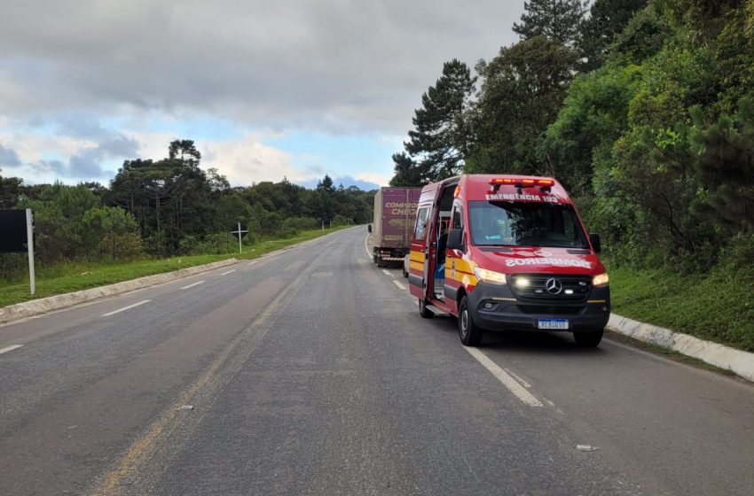  Acidente entre moto e caminhão deixa um ferido