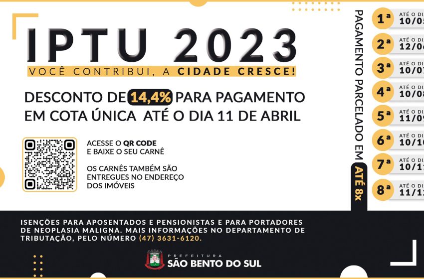  Desconto de 14,4% para pagamento do IPTU em cota única até 11 de abril