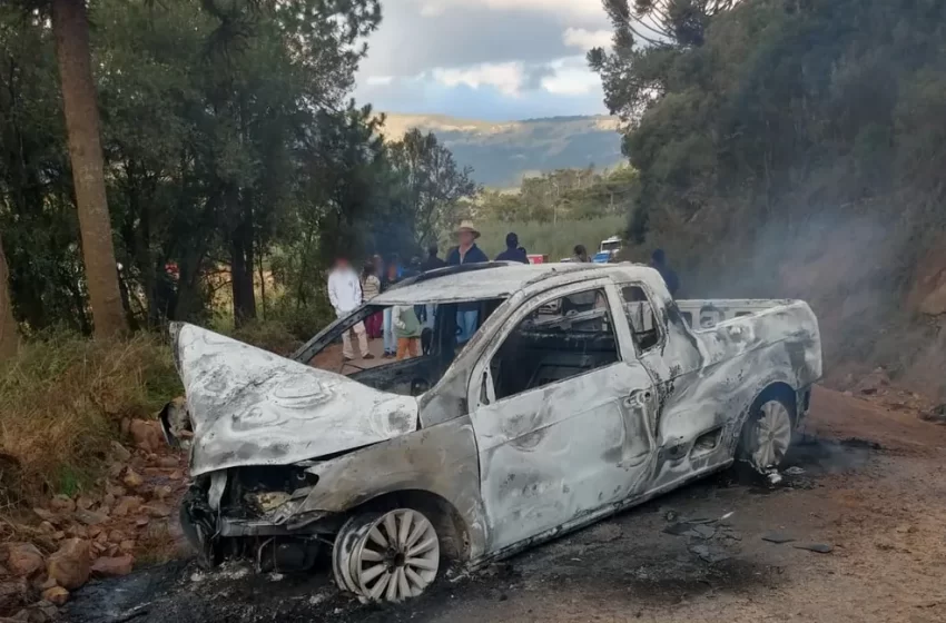  TRAGÉDIA: veículo bate em pinheiro, pega fogo e motorista morre