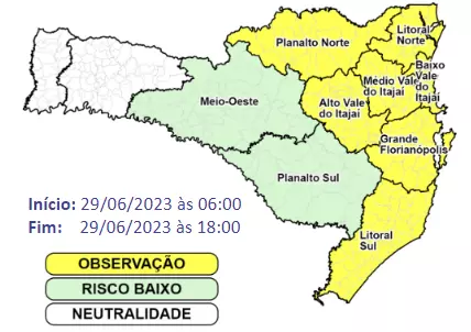  Frio intenso coloca 7 regiões de SC em observação