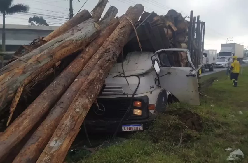  Caminhoneiro morre após toras de madeira se soltarem e o atingirem