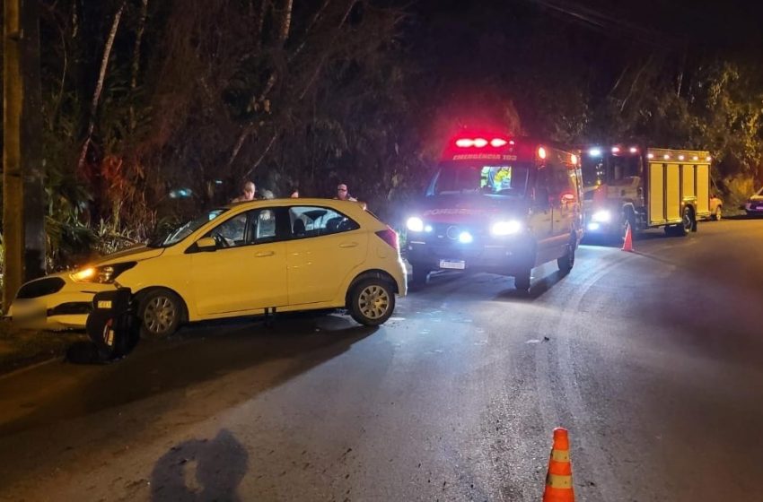  Carro bate em poste e deixa duas crianças feridas