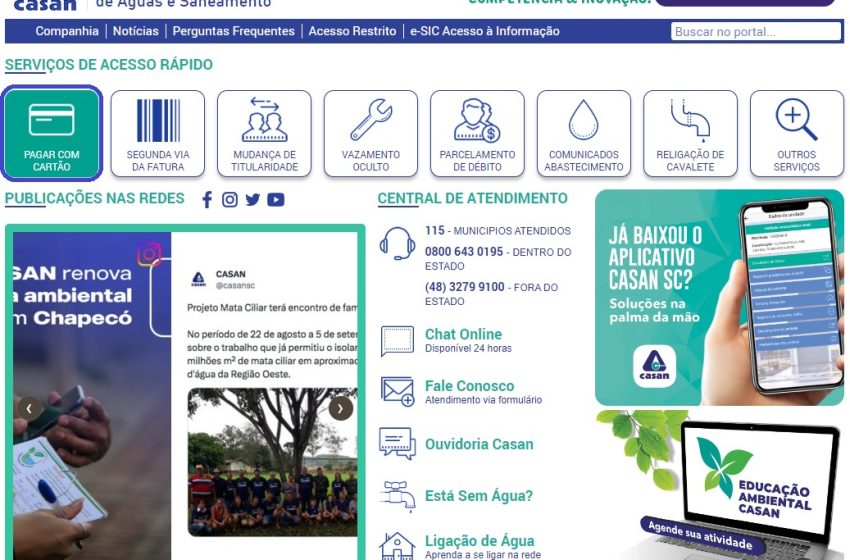  CASAN lança pagamento de faturas online com Cartão de Crédito e Pix