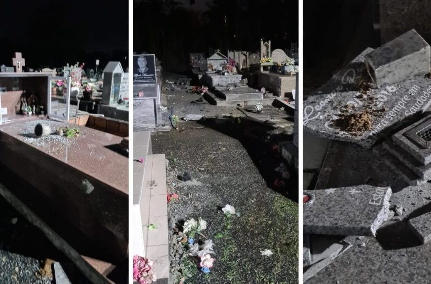  Confusão em cemitério tem quebra-quebra e jovem preso