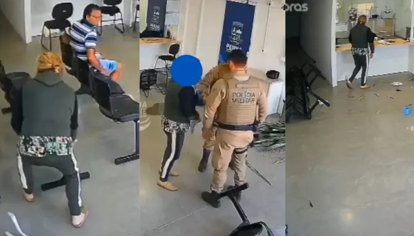  Mulher destrói mobília de farmácia e é presa