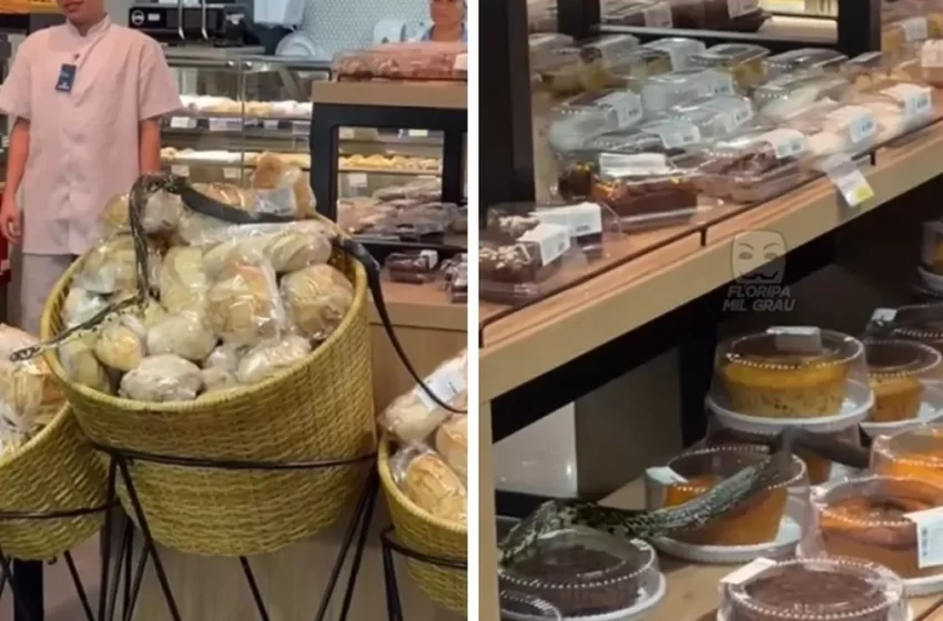  Cobra é flagrada em cima de pães e bolos em supermercado