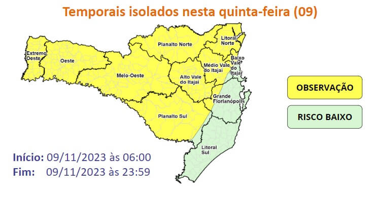  Tempo deve mudar nesta quinta-feira em Santa Catarina