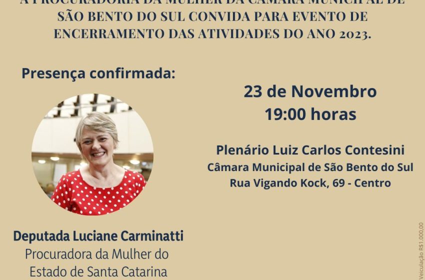  Deputada Luciane Carminatti estará em evento organizado pela Procuradoria da Mulher
