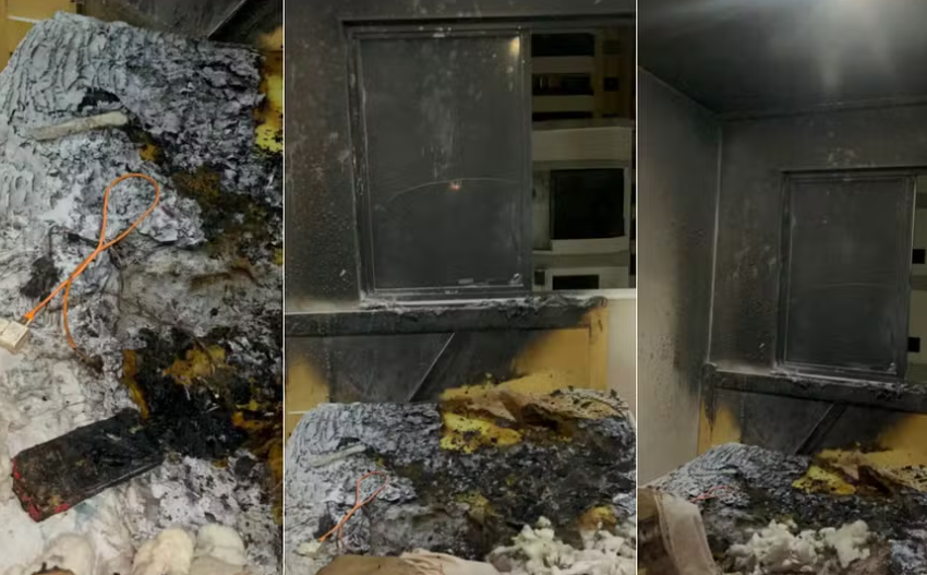  Celular explode enquanto carregava sobre a cama e causa incêndio