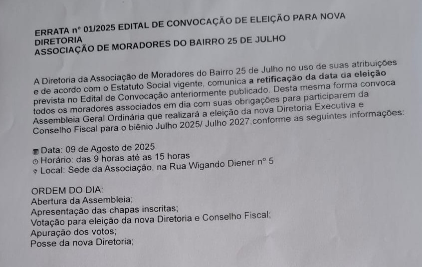 TRAPALHADA: diretoria define nova data para eleição da Associação de Moradores