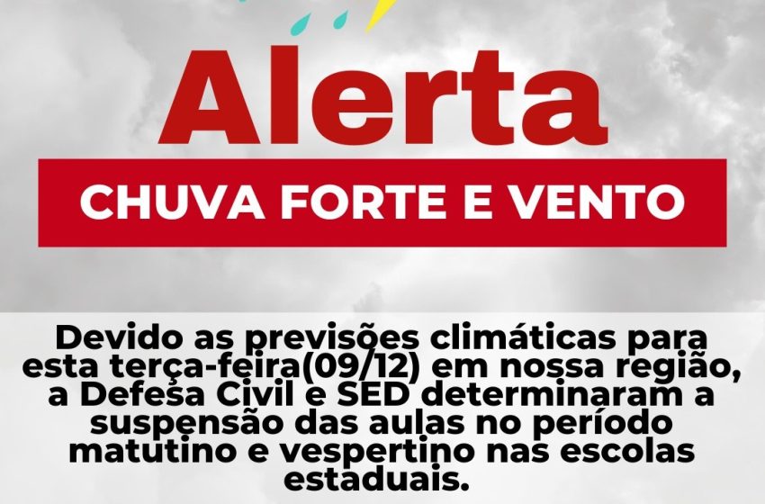  URGENTE: Aulas suspensas por conta do alerta de tempestades