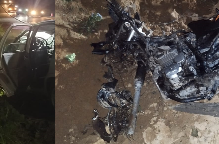  Colisão frontal entre carro e moto deixa dois feridos graves na SC-418 em São Bento do Sul