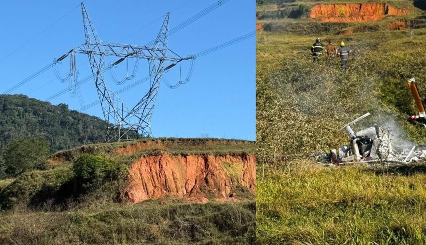  Helicóptero cai e pega fogo em Pomerode; piloto morre no local